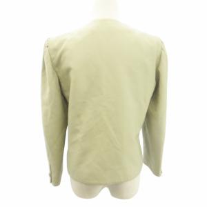 Christian Dior プレタポルテ  ヴィンテージ ノーカラー ジャケット ブレザー ウール × シルク 緑 グリーン系 M IBO57