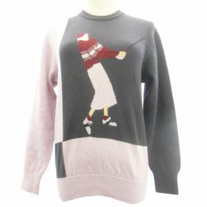 SPORTS 90s ヴィンテージ パターゴルフ ニット セーター プルオーバー ウール100％ 長袖 黒 ブラック パープル