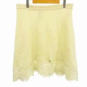 06C カシミヤスカート ニット レース ロゴプレート ひざ丈 白 ホワイト 36 約S IBO57