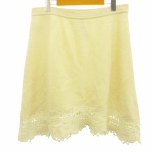 CHANEL 06C カシミヤスカート ニット レース ロゴプレート ひざ丈 白 ホワイト 36 約S IBO57