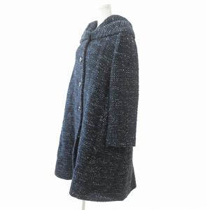 ARMANI COLLEZIONI ツイード コート ジャケット ショールカラー ウール 44 黒 青 1226 GY31
