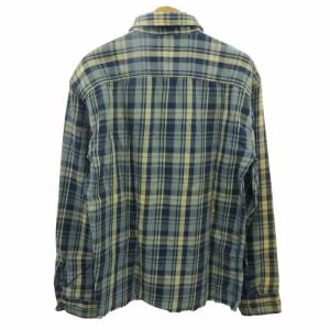 RRL 復刻 00s 1つ星タグ ネルシャツ チェックシャツ カットオフ ダブルポケット 長袖 青 × 白 M STK