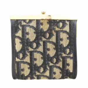Christian Dior コインケース 小銭入れ がま口 トロッター レザー切替 紺 ネイビー ベージュ
