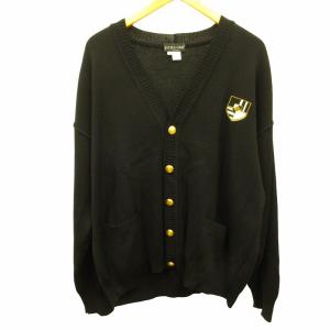 ヴィンテージ アーカイブ 90s ウールカーディガン ニット セーター Vネック ロゴ刺繍 金ボタン 黒 ブラック Lサイズ