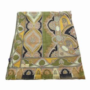 ETRO 美品 マフラー ストール フリンジ カットオフ ペイズリー柄 シルク混 カーキ