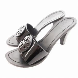 サンダル エナメル ハイヒール ロゴ 8L 24cm 黒 ブラック