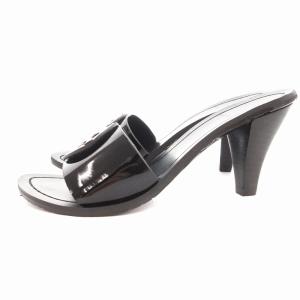 TORY BURCH サンダル エナメル ハイヒール ロゴ 8L 24cm 黒 ブラック