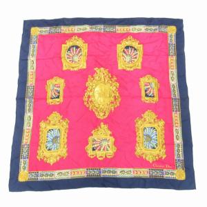 スカーフ ストール チーフ 総柄 ロゴ 絹 シルク ピンク 紺 ネイビー