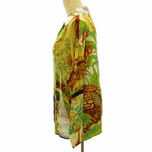 Salvatore Ferragamo ヴィンテージ シルクブラウス シアーシャツ ドッキング オープンカラー 花柄 総柄 海外正規品 マルチカラー 40 約M ECO