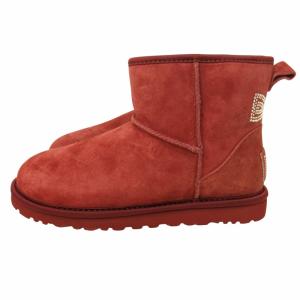 UGG australia タグ付き クラシック ボウ ショートブーツ ムートンブーツ ビジュー装飾 内ボア スウェード 国内正規品 赤 レッド 23cm