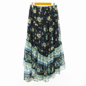 21SS エスニックプリント スカート 花柄 ロング 黒 ブラック 36 約S 1218