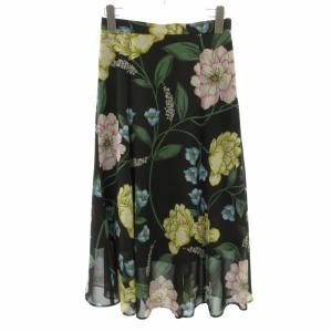 美品 21SS フレアスカート フラワーパターン 花柄 シースルー 日本製 黒 ブラック 36 約S 1219