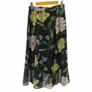Grace Class 美品 21SS フレアスカート フラワーパターン 花柄 シースルー 日本製 黒 ブラック 36 約S 1219