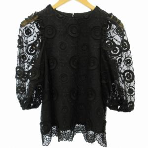 Diagram 23AW 総刺繍 シアー スカラップ セットアップ カットソー シャツ ブラウス スカート チュール パフスリーブ 総柄 黒