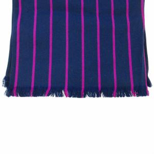 McGREGOR × ロキャロン社 LOCHCARRON 美品 シルク混 ウールストール スカーフ ショール ストライプ フリンジ 紺 ネイビー