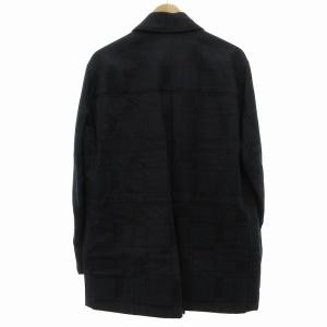 LANVIN COLLECTION 美品 ステンカラーコート 中綿ブルゾン シャドーチェック 52 XL 紺 ネイビー