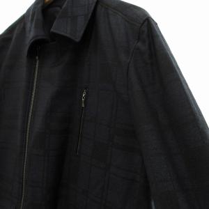 LANVIN COLLECTION 美品 ステンカラーコート 中綿ブルゾン シャドーチェック 52 XL 紺 ネイビー