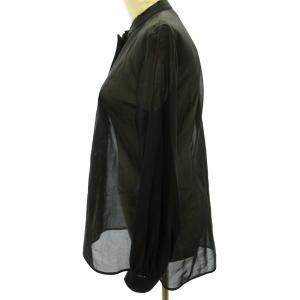 JIL SANDER 美品 ブラウス バンドカラーシャツ シースルー 首元カットオフ 比翼 イタリア製 黒 ブラック 32 約Sサイズ AA 0107