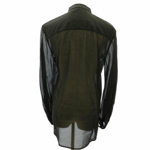 JIL SANDER 美品 ブラウス バンドカラーシャツ シースルー 首元カットオフ 比翼 イタリア製 黒 ブラック 32 約Sサイズ AA 0107