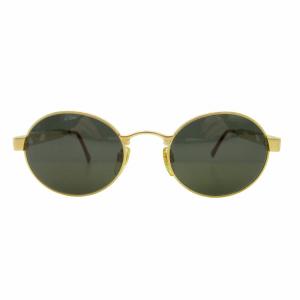 サングラス アイウェア ラウンド ロゴデザイン メタルフレーム カラーレンズ 度なし 紺 ネイビー ゴールドカラー 73135