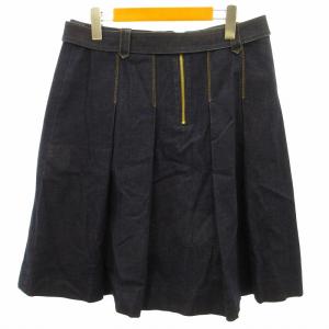 BURBERRY LONDON ベルト付き デニムスカート 台形 タック 裏地一部ノバチェック バーバリーチェック 大きいサイズ インディゴブルー 46 約XL?XXL
