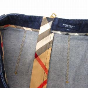 BURBERRY LONDON ベルト付き デニムスカート 台形 タック 裏地一部ノバチェック バーバリーチェック 大きいサイズ インディゴブルー 46 約XL?XXL