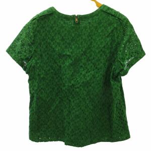 BURBERRY LONDON カットワーク 半袖ブラウス プルオーバー バックジップ 裏地一部ノバチェック バーバリーチェック 大きいサイズ 緑 グリーン