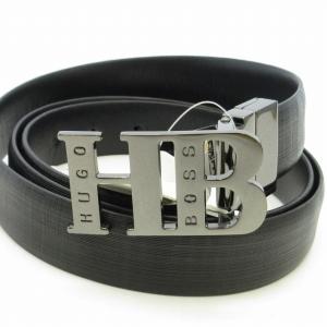 HUGO BOSS タグ付き 本革 ロゴ バックル ベルト シャドーチェック レザー ハトメ 総柄 牛革 黒 ブラック 0122 ECO