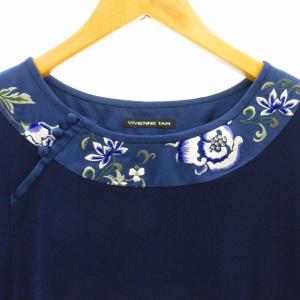VIVIENNE TAM 花刺繍 パワーネット ワンピース シノワズリ 紺