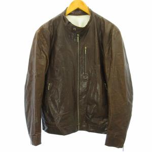 TABLOID NEWS シングルライダースジャケット レザージャケット ブルゾン ririジップ マルチポケット 茶 ブラウン