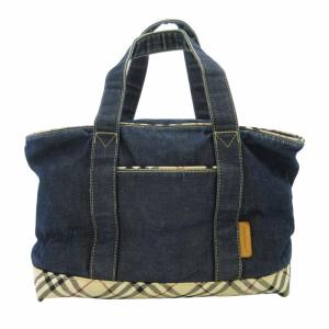 BURBERRY ホースロゴ デニム トートバッグ ノバチェック インディゴブルー