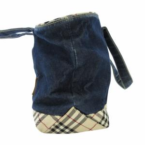 BURBERRY ホースロゴ デニム トートバッグ ノバチェック インディゴブルー