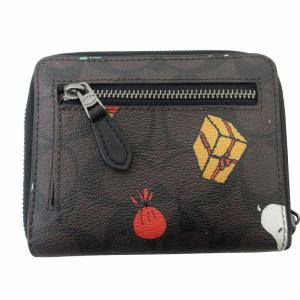 COACH CE708 ×スヌーピー 二つ折り財布 小銭入れあり PVC シグネチャー ラウンドファスナー 茶系 ブラウン系 0203