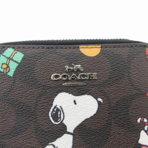 COACH CE708 ×スヌーピー 二つ折り財布 小銭入れあり PVC シグネチャー ラウンドファスナー 茶系 ブラウン系 0203