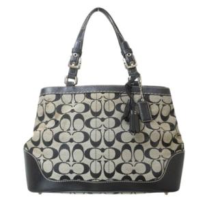 6830 ハンドバッグ キャンバス レザー シグネチャー 鞄 タッセル チャーム ブラック系 AA GY11 X