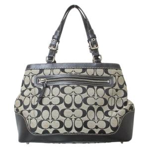 COACH 6830 ハンドバッグ キャンバス レザー シグネチャー 鞄 タッセル チャーム ブラック系 AA GY11 X