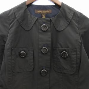 LOUIS VUITTON シルク混 ショート ジャケット ロゴ釦 国内正規品 丸襟 黒 ブラック 36 約S 0131 AA