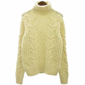 美品 ケーブルニット アランニット セーター ローゲージ ハイネック イタリア製 白 ホワイト 52 約XL 0220 IBO63