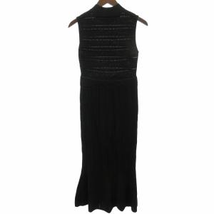 21SS レース編み ニット ワンピース マキシ丈 ロング ノースリーブ 黒 ブラック 36 約S 0208 IBO63
