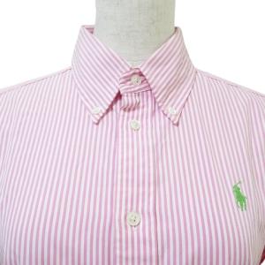 RALPH LAUREN ポニー刺繍 ストライプ ボタンダウン シャツ 長袖 スリムフィット 9 M相当 ピンク ホワイト IBO63 X