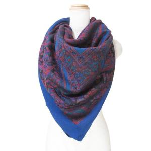 foulards 大判 ストール マフラー ウール シルク ペイズリー 総柄 ロゴ刺? ブルー系 AA X