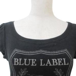 BURBERRY BLUE LABEL ホースロゴ プリント Tシャツ カットソー 半袖 パフスリーブ 38 M相当 黒 ブラック GY31 X