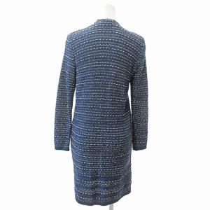 DIANE von FURSTENBERG DVF STUDIO ニット ツイード コート ロング カーディガン シルク混 ボーダー P 紺 ネイビー 0310