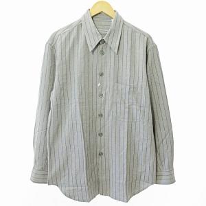 美品 ヴィンテージ ストライプ シャツ 長袖 中厚手 コットン 48 グレー 0310