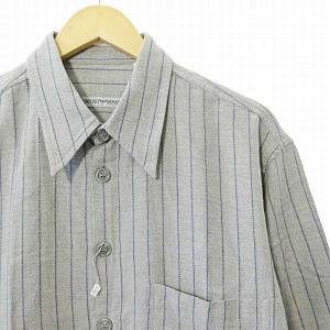 EMPORIO ARMANI 美品 ヴィンテージ ストライプ シャツ 長袖 中厚手 コットン 48 グレー 0310