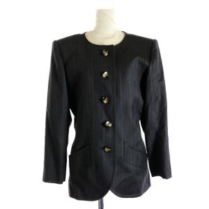 YVES SAINT LAURENT ヴィンテージ  スーツ セットアップ 上下 ノーカラージャケット スカート ウール S 茶 ブラウン