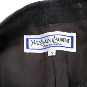 YVES SAINT LAURENT ヴィンテージ  スーツ セットアップ 上下 ノーカラージャケット スカート ウール S 茶 ブラウン