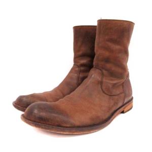 PADRONE ショートブーツ レザー 牛革 バックジップ ラウンドトゥ 42 27.0cm 茶 ブラウン