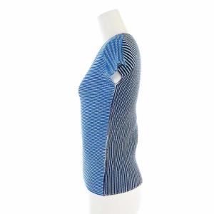PLEATS PLEASE ISSEY MIYAKE イッセイミヤケ プリーツストライプボーダー切替カットソー 3 ブルー