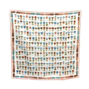 カレH 65 Tableau d'Honneur スカーフ メダル柄 シルク混 ホワイト